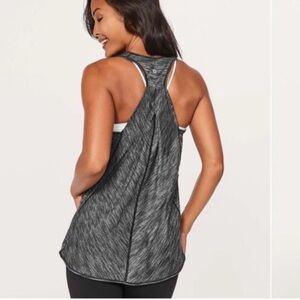 Lululemon Essential Tank Top with pleated racerback in heathered gray color.